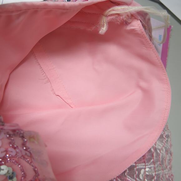 VINTAGE 1970's Formal Ball Gown Size 7 Halter Sequins Tulle Pink Barbie Glam - Picture 8 of 12
